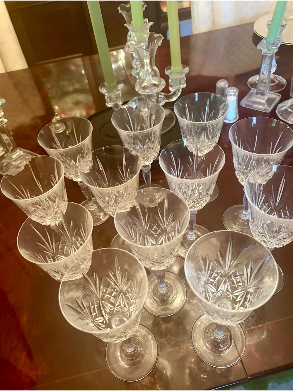 (12) Royal Crystal Rock - “Overture” Water/Wine 7 7/8” Glasses - Starburst - EUC